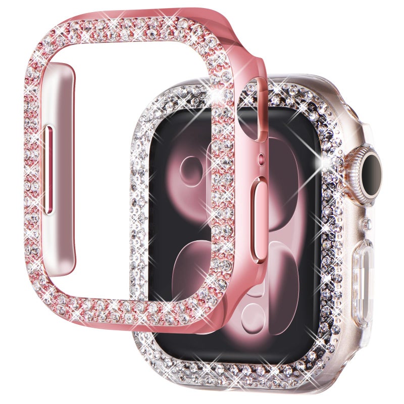 NewWays 2-Pack Bling Compatible for Apple Watch Cases 38mm Series 3 2 1, Protective Bumper for iWatch Series 1/2/3 (38mm, Pink/Clear) - Image 1